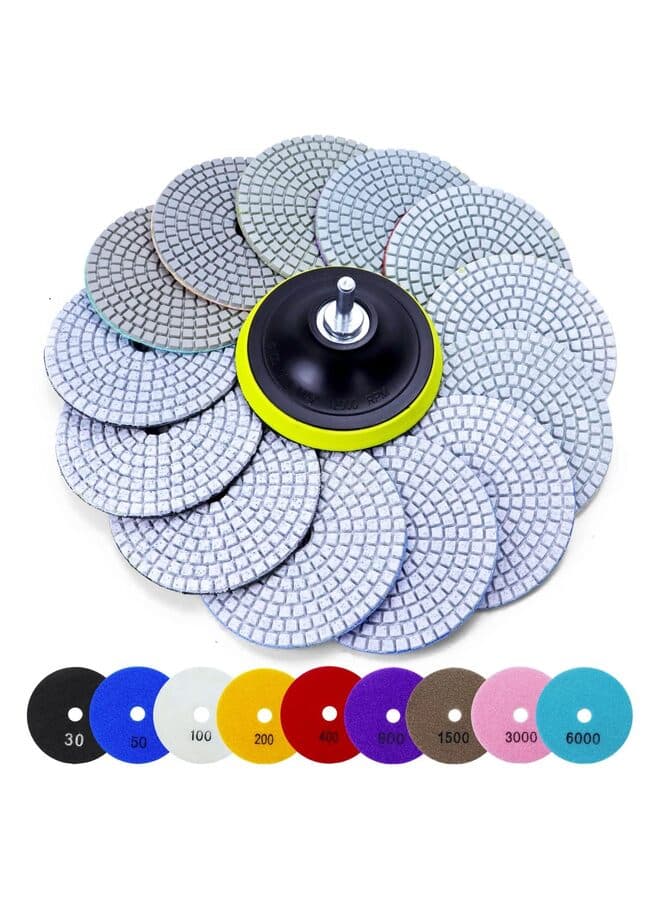 15PCS Wet Dry Diamond Sanding Pads Kit 4 Inch Diamond Polishing Pad 30-6000 Grit for Concrete Marble Quartz Granite Countertop Stone & Tile Polishing