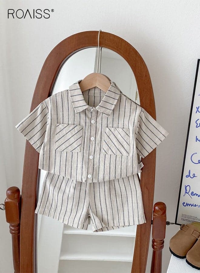 2 Piece Summer Clothing Set for Toddler Boys, Striped Shirt and Shorts Set, Stylish Outfit with Short Sleeve Top and Elastic Waist Short Pants, Suitable for Daily Wear, Photography or Any Occasion