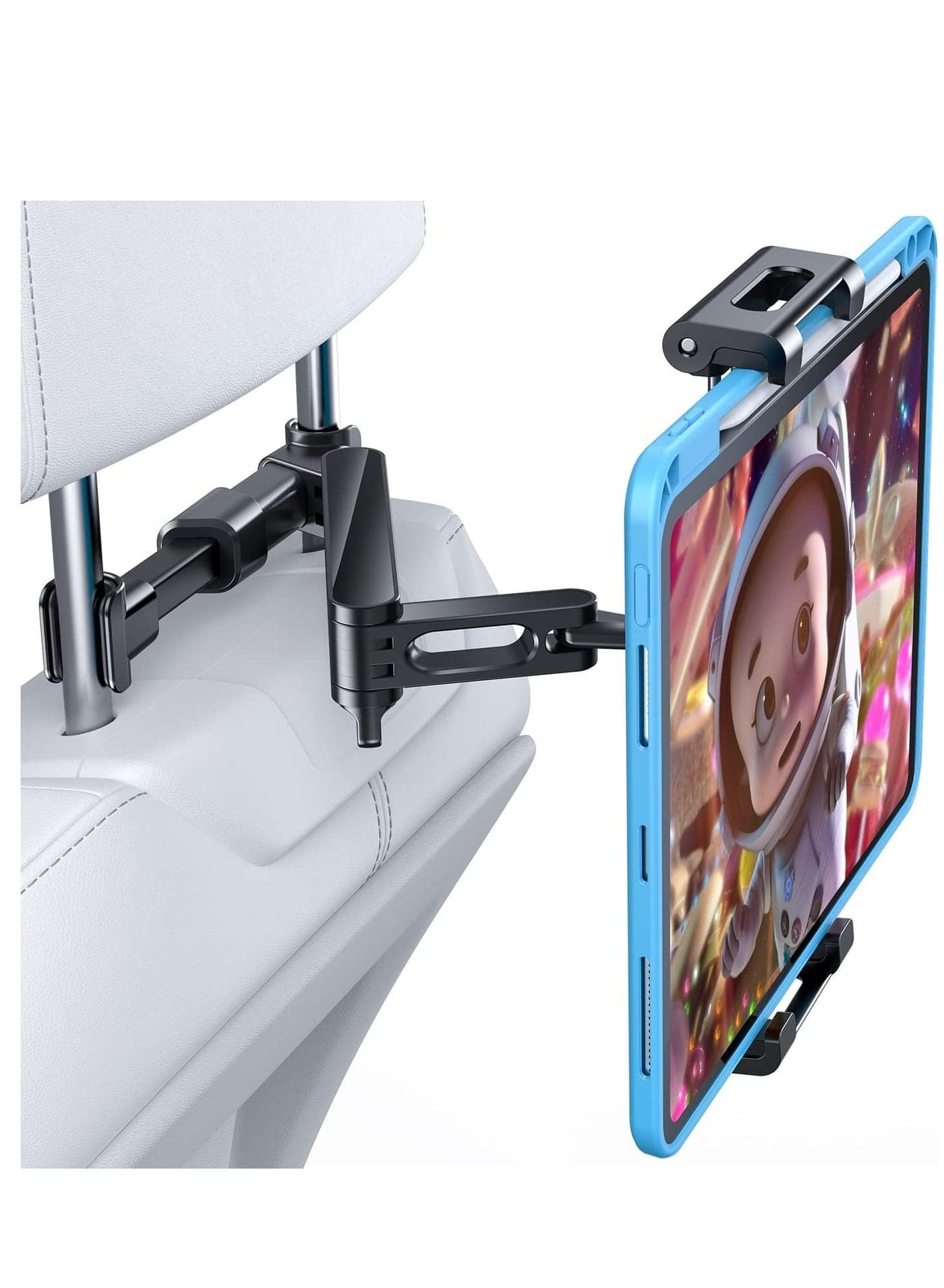Car Back Seat Mount Tablet Holder Phone Holder, Folding Backseat Tablets Stand for Kids, Adjustable Electronic Screen Distance Rotating Viewing Angle, Compatible with Phone and iPad 4.7-12.9 inches