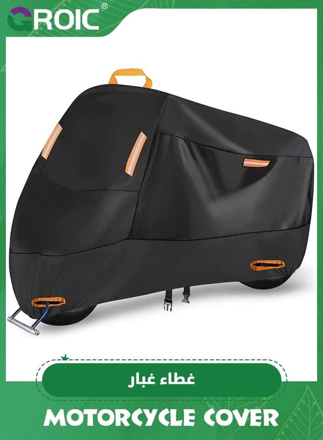 Motorcycle Cover, All Season Durable Waterproof Outdoor Protection Scooter Cover,Reflective Tape Lock-Holes Motorcycle Cover(Black)