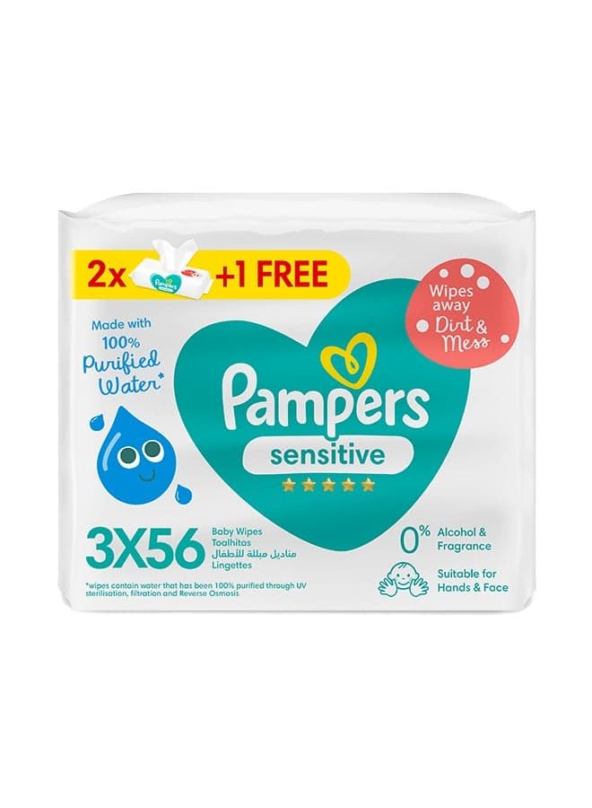 Sensitive Baby Wipes, Pack of 2+1 Free, 168 Wipes