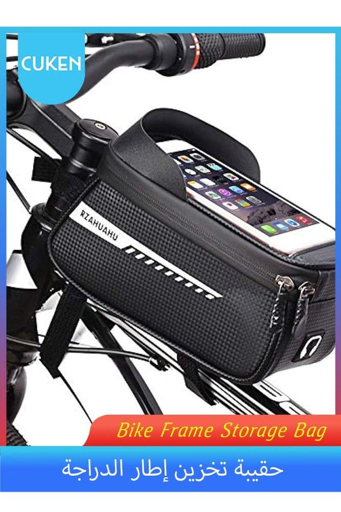 1 Pack 6.5 Inches Waterproof Bike Phone Holder Bag, Front Handlebar Frame Mount with Touch Screen and Storage Compartment for Cycling, Black