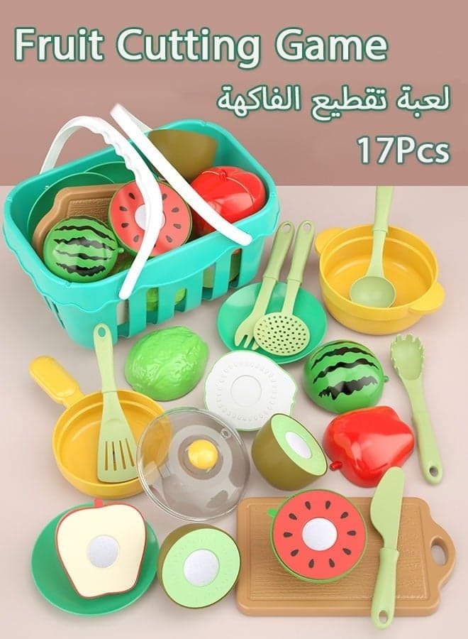 Cutting Play Food Toys For Kids, Pretend Play Kitchen Accessories, Fake Fruits/Vegetables Set With Shopping Storage Basket, Plastic Board And Knife, Birthday Gifts/Educational Toy For Toddler Children (17 Pcs)