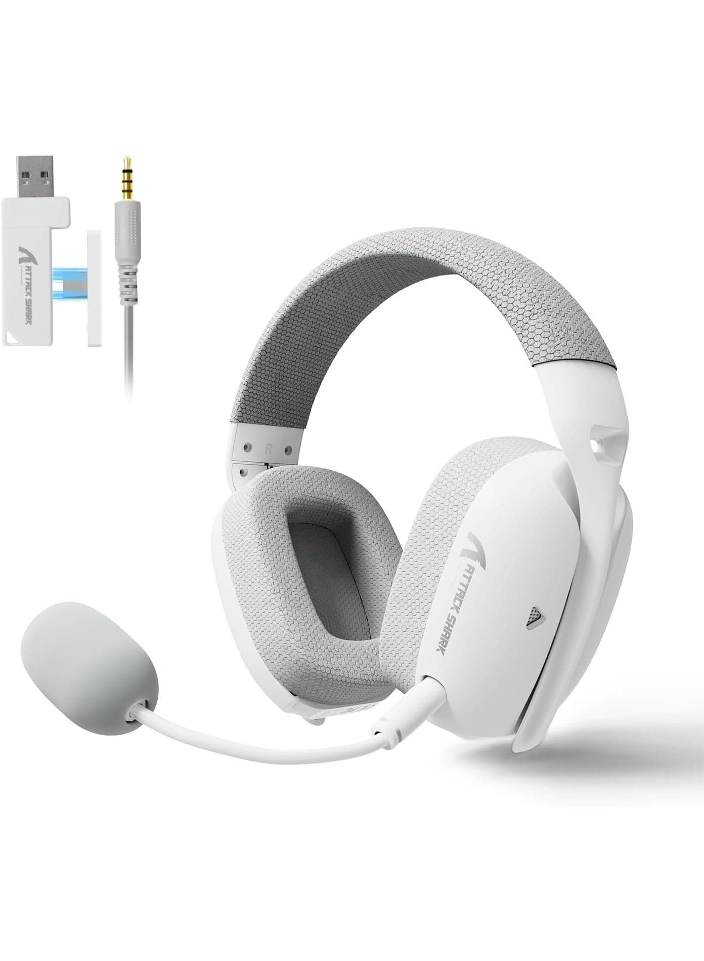 ATTACK SHARK L80PRO Wireless Gaming Headset, Lightseed Tech, Built-in & Detachable Dual Microphone, Lightweight Tri-Mode Headphones (2.4GHz USB-C & USB-A Dongle / Bluetooth / Wired) for PC, Mac, Switch, Windows – White