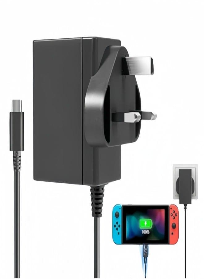 For Nintendo Switch Charger Cable Ac Power Adapter for Switch lite, Dock, OLED, Pro Controller UK Plug 15V 2.6A Fast Charging Support TV Mode