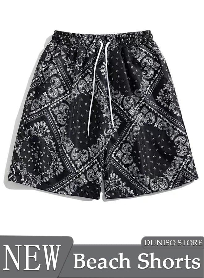 Fashionable Men's Swimming Trunks Quick Dry Beach Shorts with Adjustable Belt Loose Breath Swim Shorts Swimwear Bathing Suits for Beach and Swimming