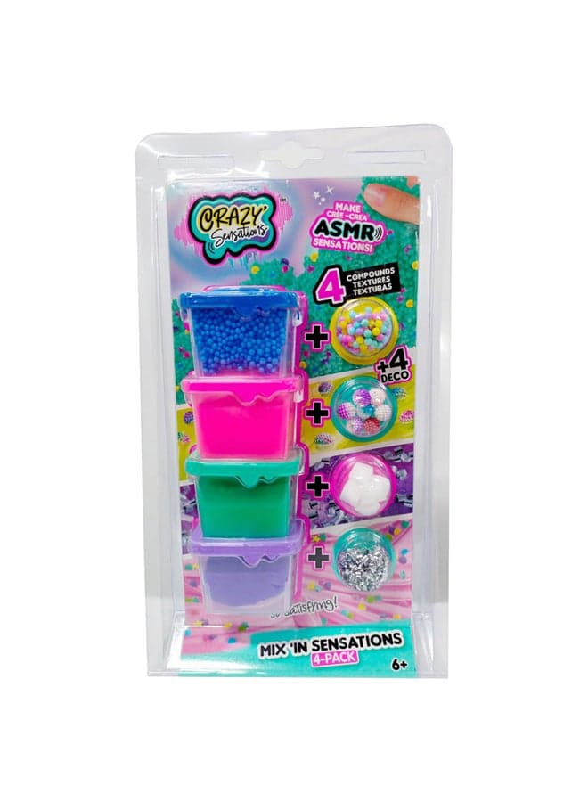 Mix’In Sensations 4 Pack | DIY Sensory Slime & Putty Kit | 6 Compounds & Decorations | ASMR Toy 6+
