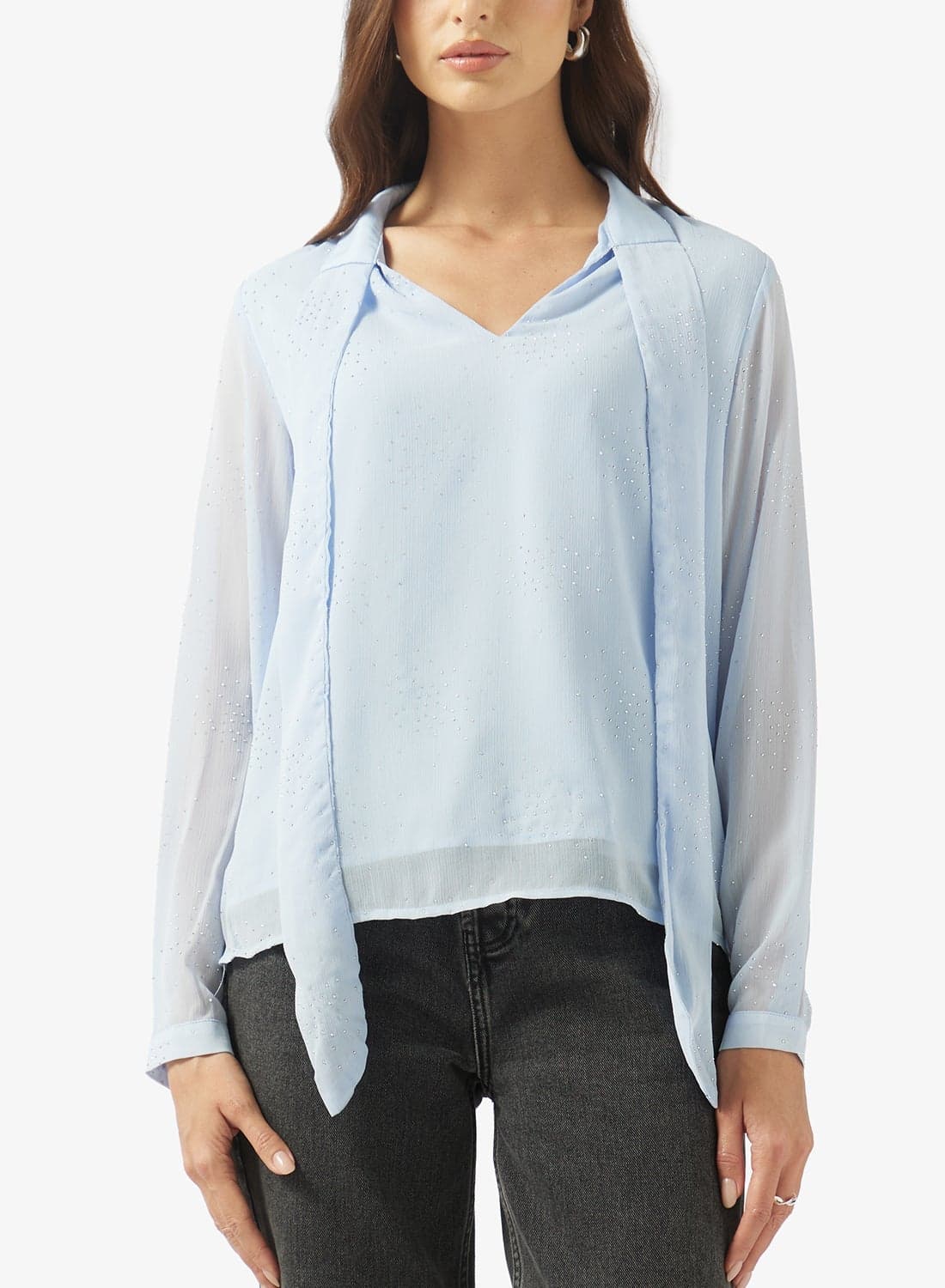 Blouse With Neck Tie Up