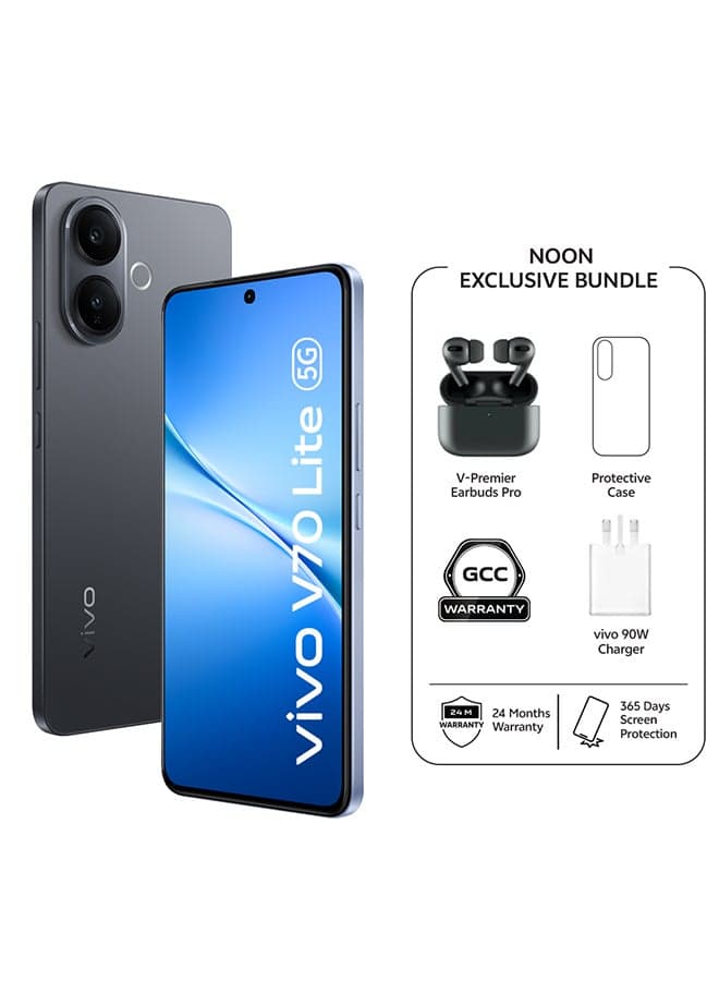 V70 Lite AI 5G Dual SIM Elegant Black 8GB RAM 256GB (90 W Charger Supporting) ) With Exclusive Gifts V-Premier TWS, And 24 Months Warranty + 1 Year Screen Replacement - Middle East Version