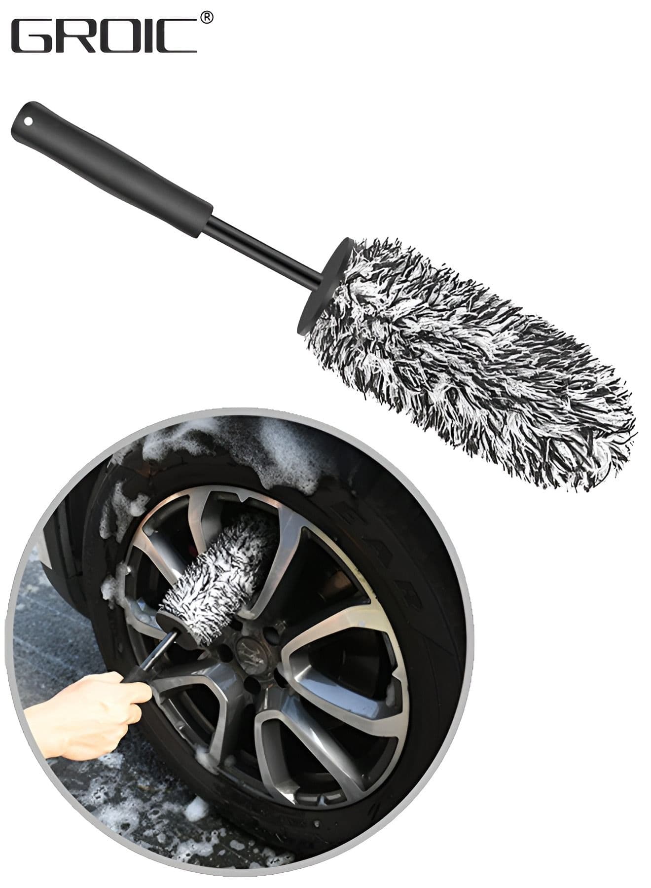 Car Wheel Brush No Metal Wheel and Rim Detailing Brush Large Wheel Cleaning Brush Premium Cleaner Brush,Portable Automotive Brushes Dust Cleaning Microfiber Soft Car Duster Automobile cleaning tool