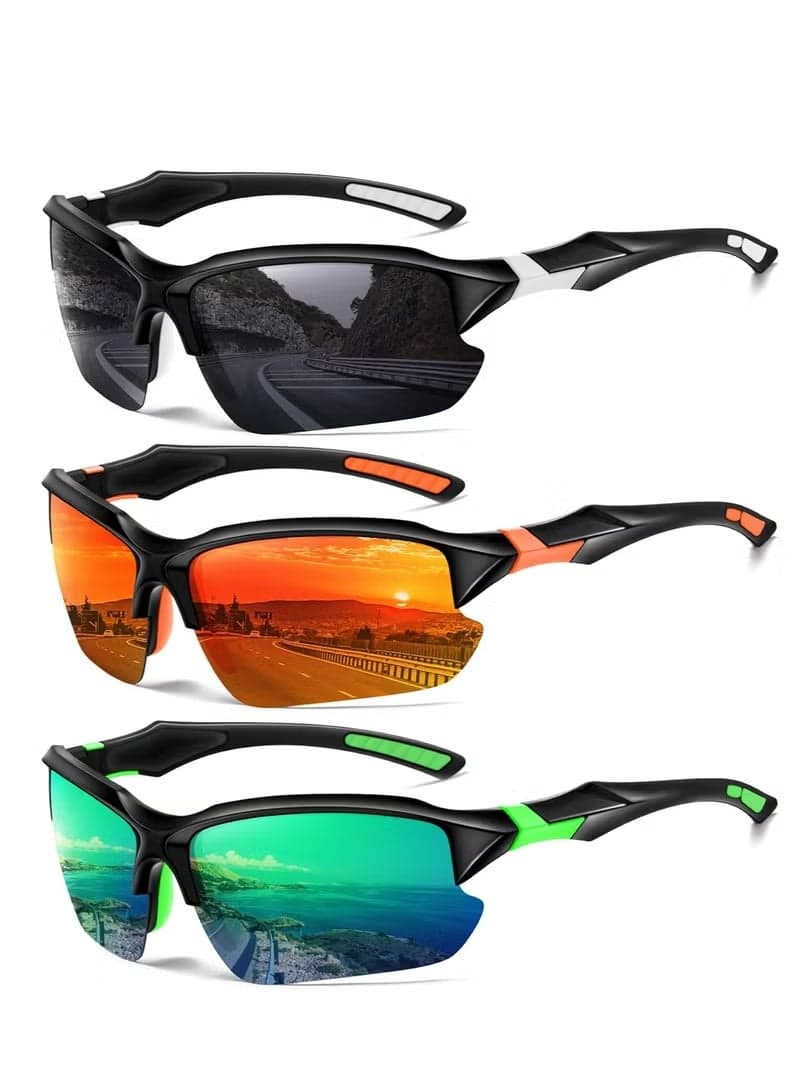 3PACK Sports Polarized Sunglasses for Men Cycling Running Fishing UV400 Protection Sun Glasses Lightweight Half Frame Goggles