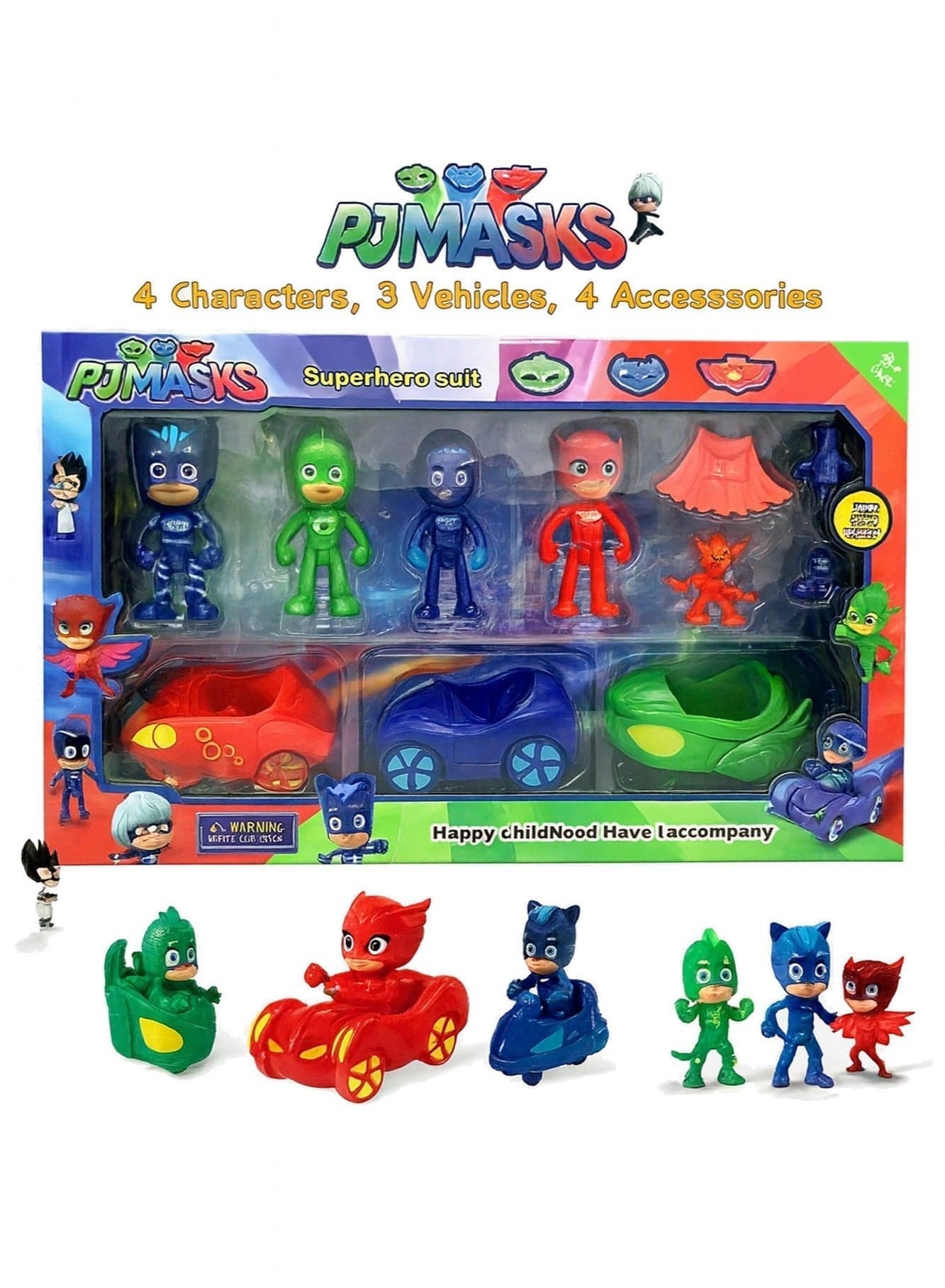 PJ Masks 10PCS Action Figure Set for Kids – 4 Characters, 3 Vehicles & 4 Accessories | Superhero Catboy, Owlette, Gekko Figures with Cars | Pretend Play Hero Toy Set for Boys & Girls | Kids Superhero Playset Gift