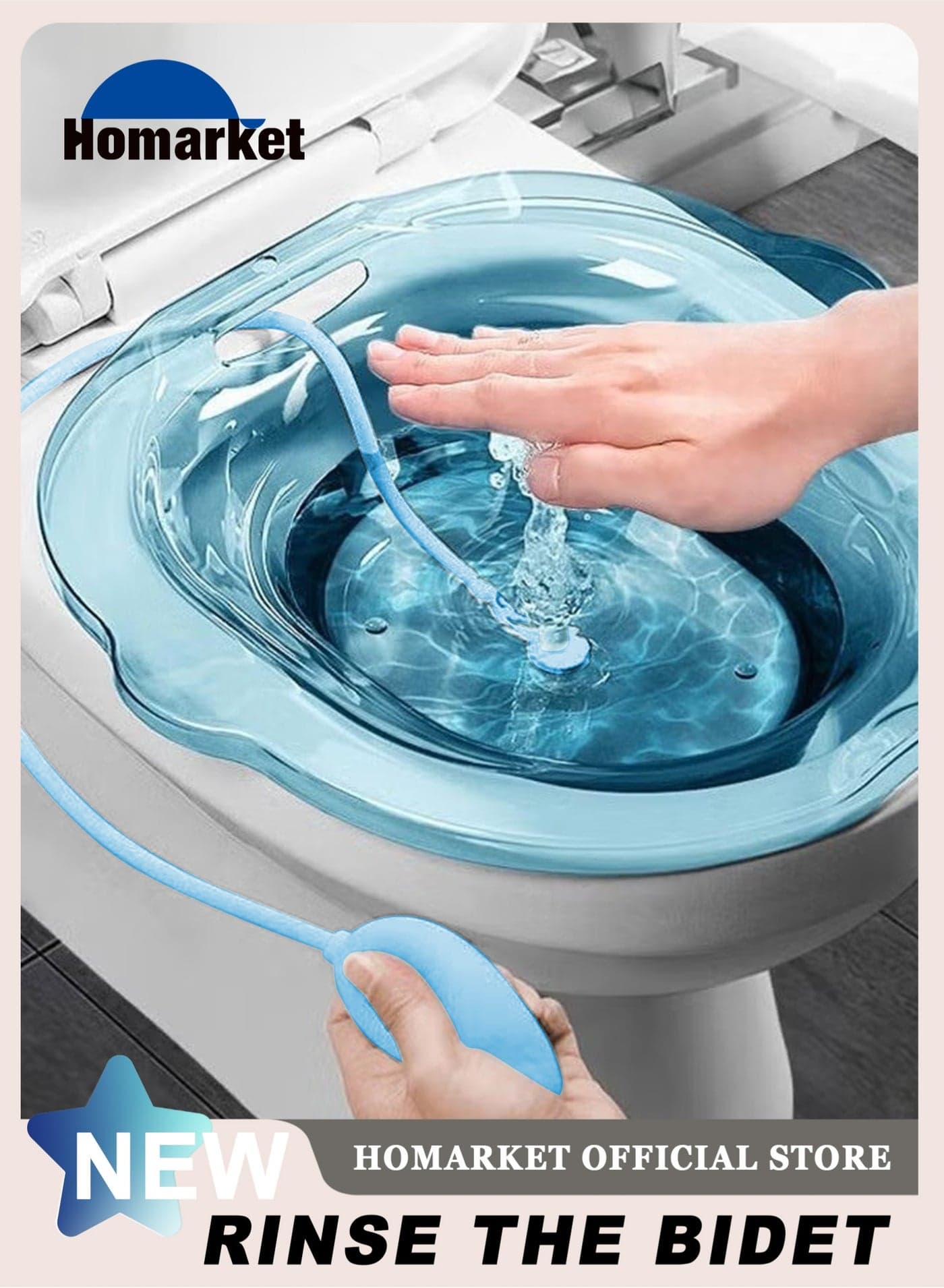 Sitz Bath for Toilet Seat with Flusher – Postpartum, Hemorrhoid, and Yoni Steam Care – Soaking Basin for Pregnant Women & Inflammation Relief – Wider Seating Area, Deeper Bowl Fits Most Toilets (Blue))