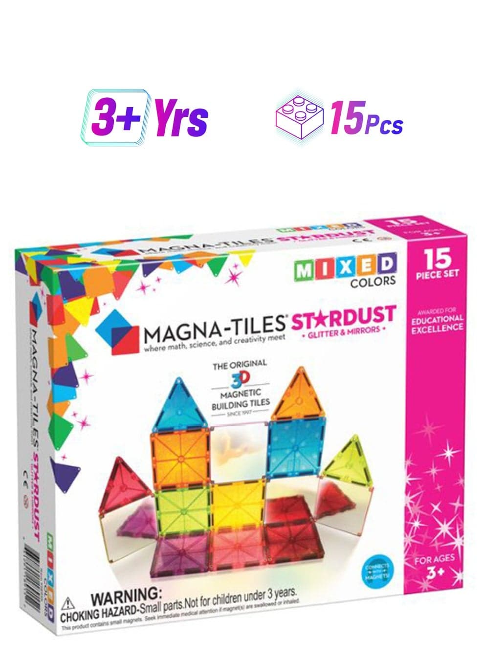 15 Pieces Stardust Set, Original 3d Magnetic Building Tiles, For Kids Ages 3+