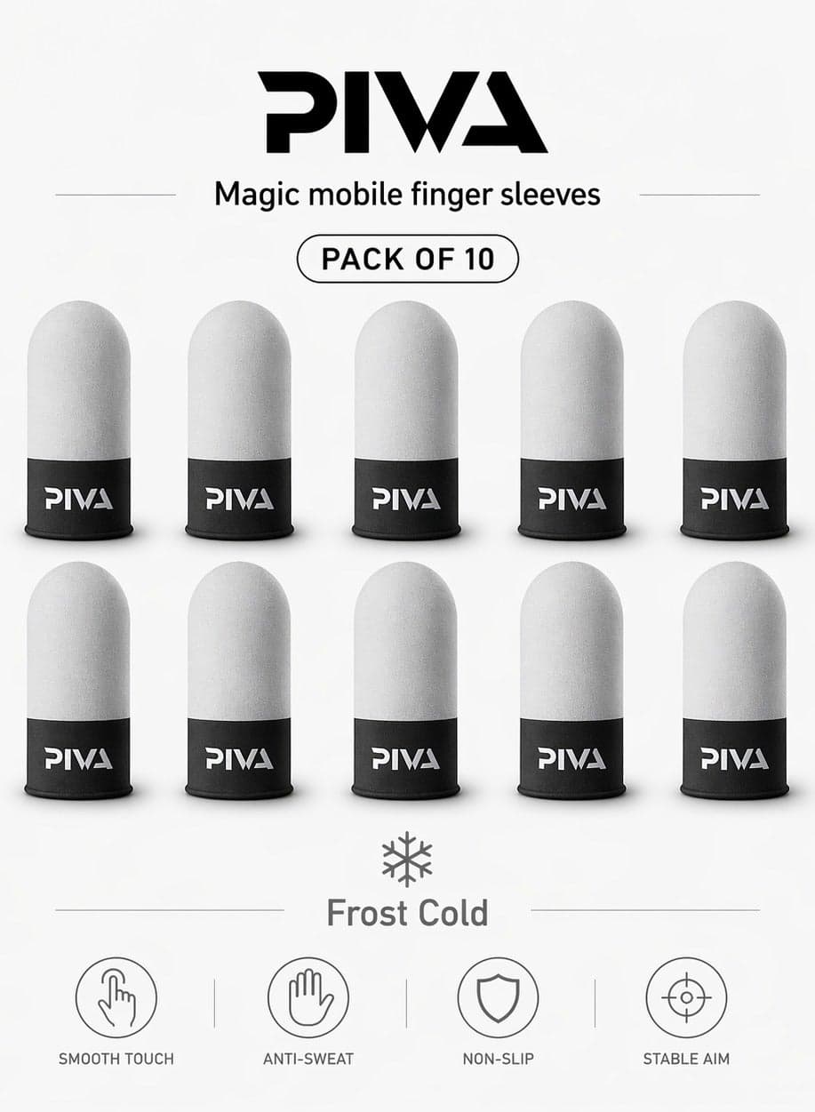 PIVA 10 Mobile Gaming Finger Sleeves – Frost Cold Silver Fiber Touchscreen Finger Cover for PUBG & FPS Games, Anti-Sweat, High Sensitivity, Smooth Control For Redmagic, Iphone, iPad, Samsung, Poco and Mobile Phones (5 Pairs / 10 PCS)