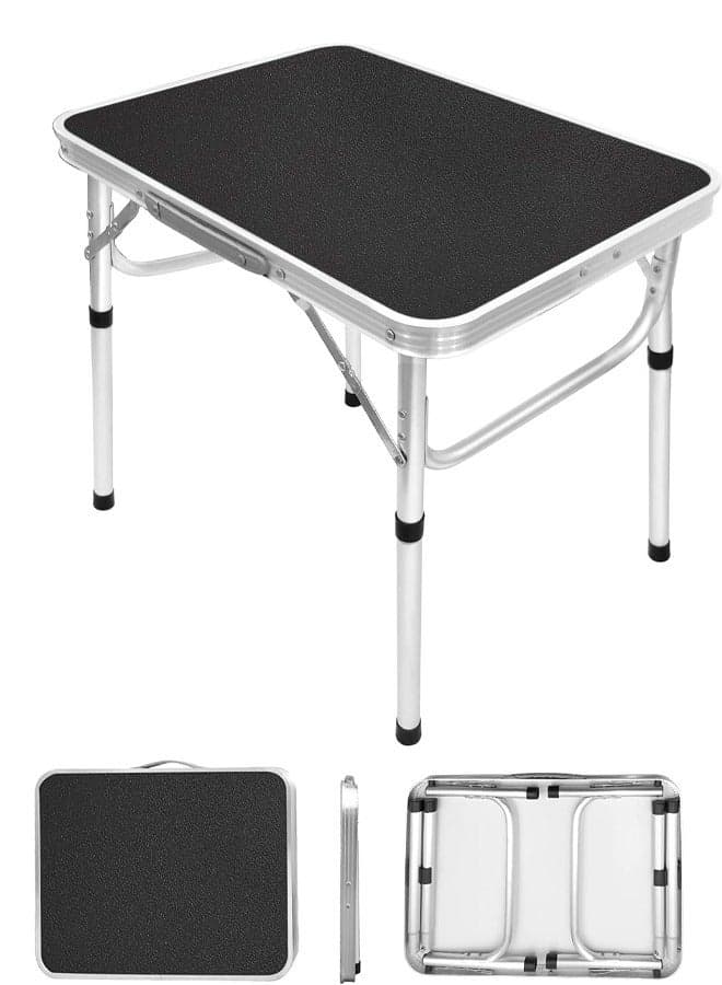 Folding Table, Portable Lightweight Folding Camping Table, Aluminum Small Folding Table Portable with Handle, Adjustable Height for Picnic, Party, BBQ, Black