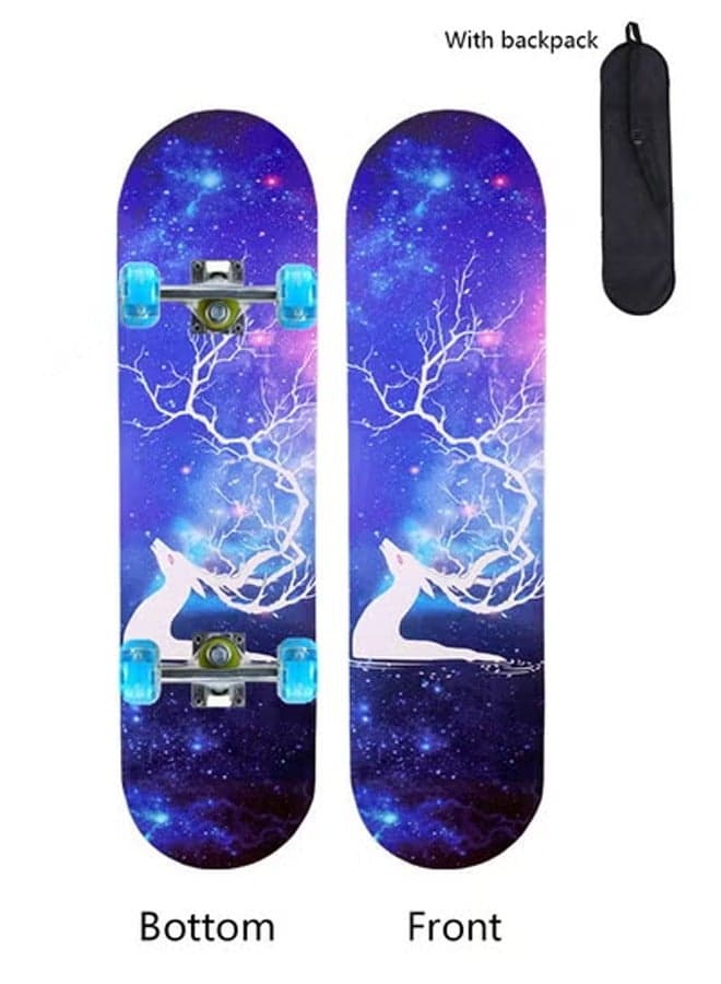 Beginner Four Wheel Flash Skateboard 80*20cm with Backpack for Boys and Girls, 7-Layer Maple Double Kick Concave Skateboard for Kids and Adults