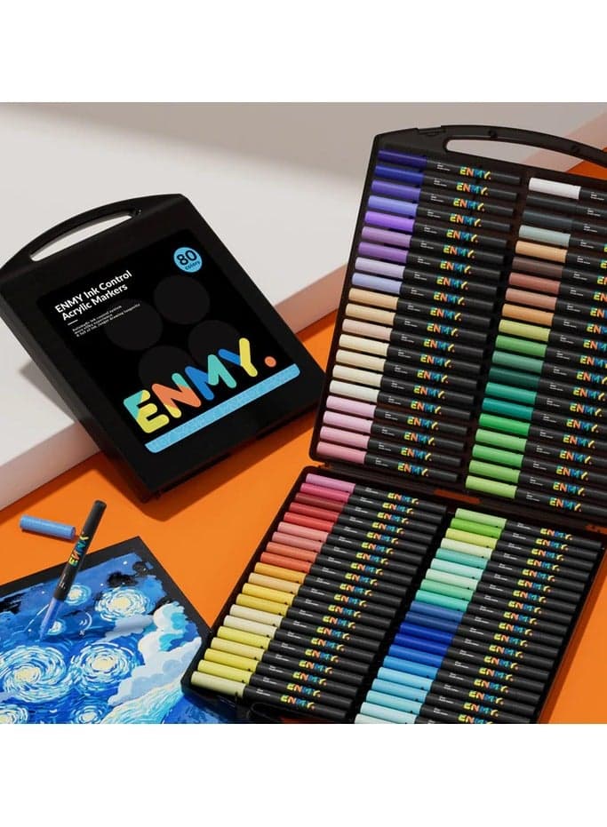 ENMY 80 Colors Acrylic Paint Pens – Direct Liquid Acrylic Paint Markers for Fabric, Canvas, Wood, Glass, Rocks & DIY Crafts – Vibrant, Long-Lasting, Skin Tone Shades, High Saturation, Smooth Ink Flow – Perfect for Artists & Crafters