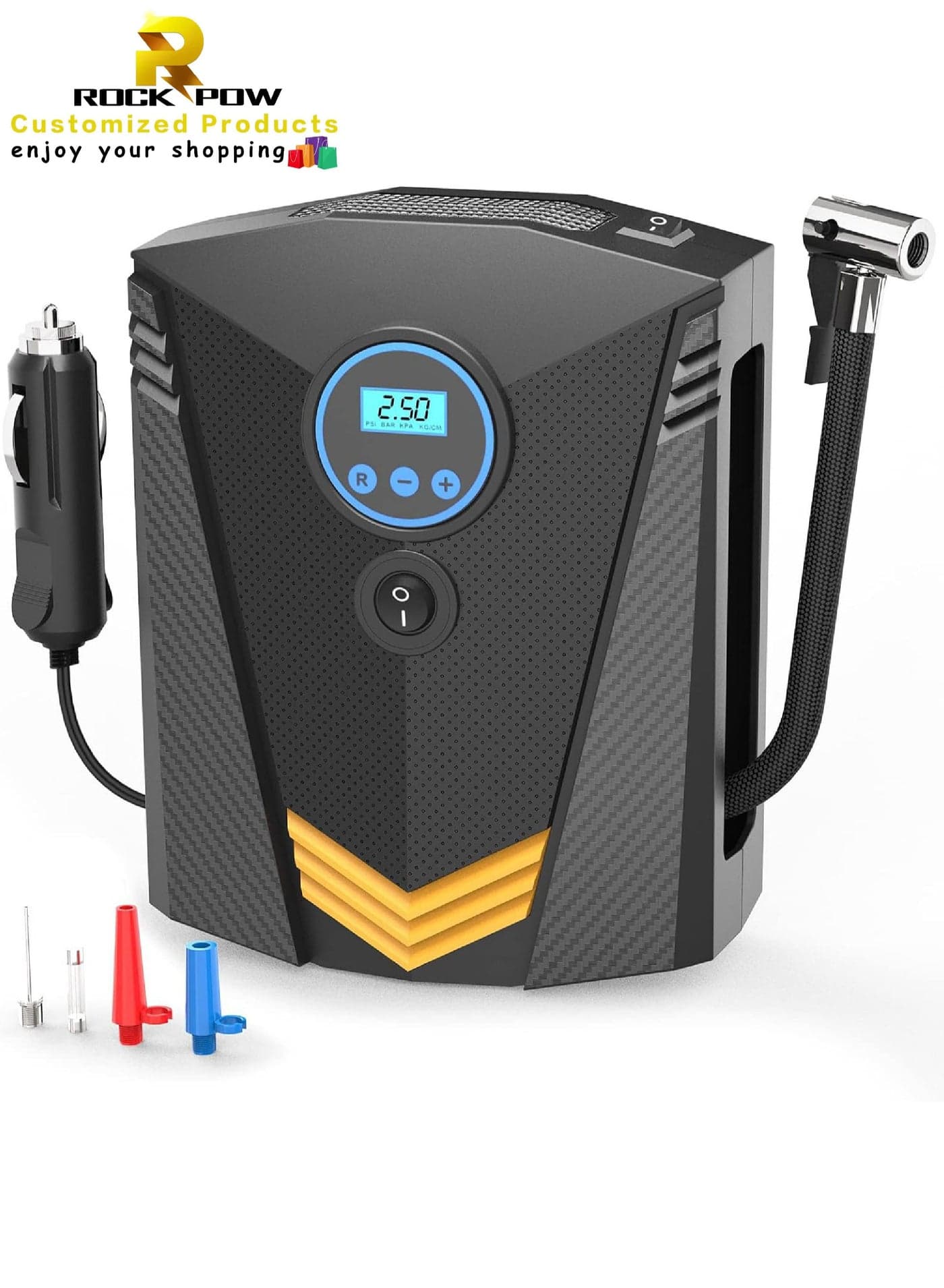 Digital Car Tyre Inflator Air Compressor Portable 150PSI DC12V Air Pump 9.5FT Cord with Digital Pressure Display and 3 Nozzle LED light Valve Adaptors for Car/Bike/Ball (Fast Inflation/19mm)