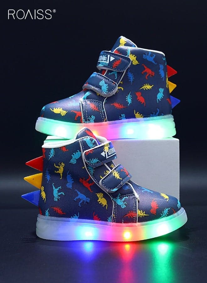 Kids Light Up Shoes with Dinosaur Pattern, High Top Shoes for Toddlers, Adorable Flashing Sneakers with Hook and Loop Straps