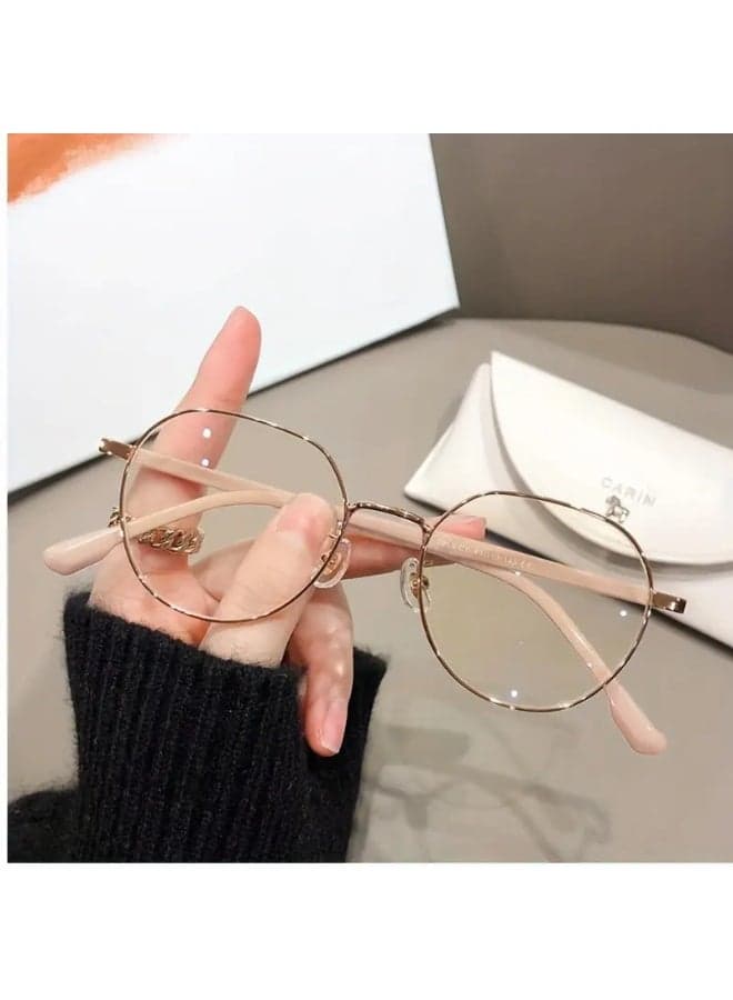Women's high-looking students' anti- round face small flat lens with makeup glasses frame for daily (Includes eyeglass case)
,blue lighe blocking glasses,eyeglasses