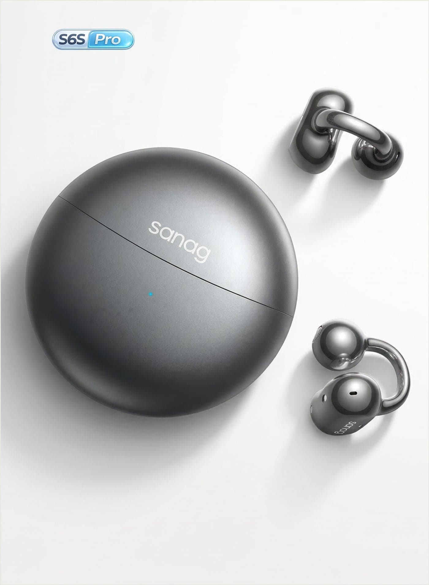 SANAG S6S Pro Wireless Earphones, Bluetooth Open Ear Clip Earbuds, Ultralight 4g Comfort Fit, Clear Calls, 42 Hours Long Battery Life, IPX4 Sweat Resistant, Compatible with iOS Android - Black