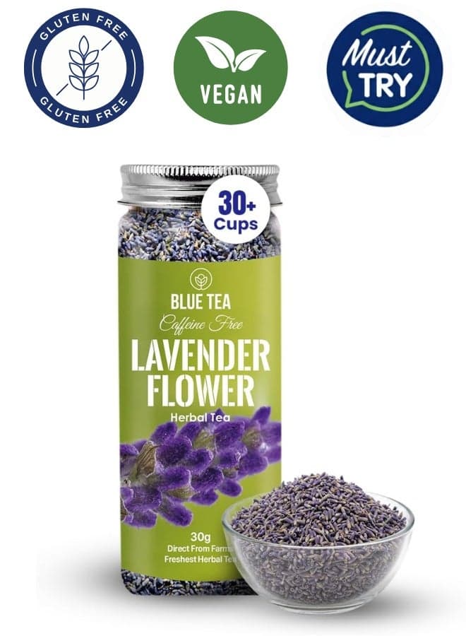 BLUE TEA Lavender Tea 30g | 30 Cups | Calming Herbal Tea | Flower-Based | GMO-Free | Caffeine Free | Natural | Featured on Shark Tank | Reusable PET Jar