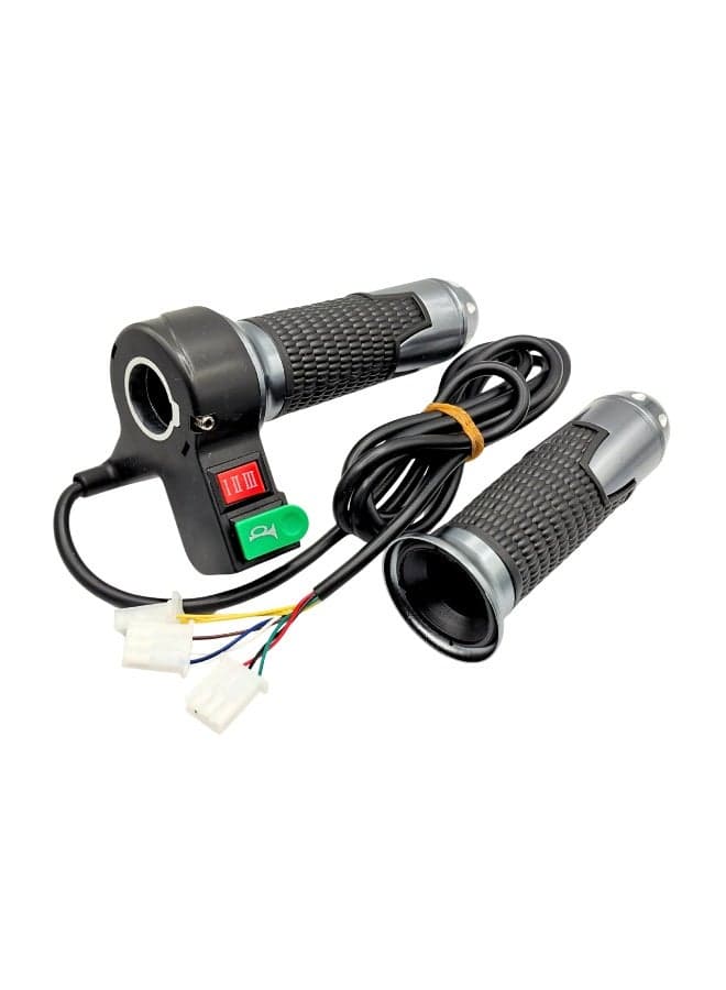 Electric Bike Scooter Throttle with 3 Speed Gear Switch and Horn Button Twist Grip Set with 3 Connectors Universal for Delivery E Bikes Scooters E Cycle Black