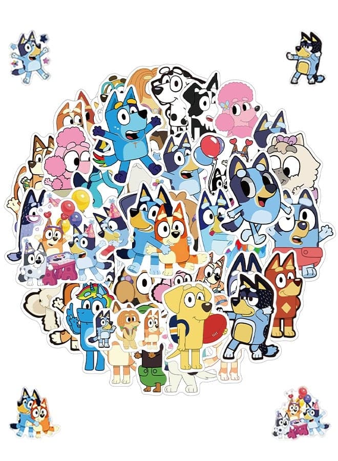 Bluey Children's Stickers Set of 50 Bluey Stickers, Personalized Stickers, Cute Waterproof Stickers for Suitcase,Vinyl Waterproof Decals Party Favors for Kids