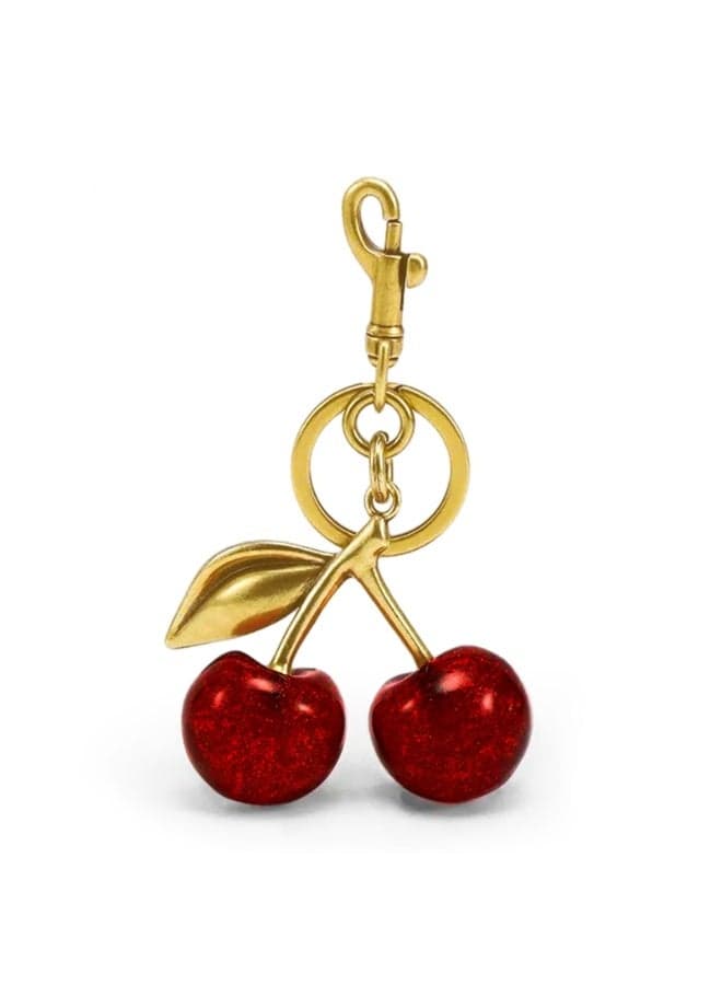 Keychain Ring For Keys, Glitter Cherry Bag Charm with Key Ring and Clip,Anti-lost Car Keychain, Sparkling Resin & Metal Accessory for Purses and Bags
