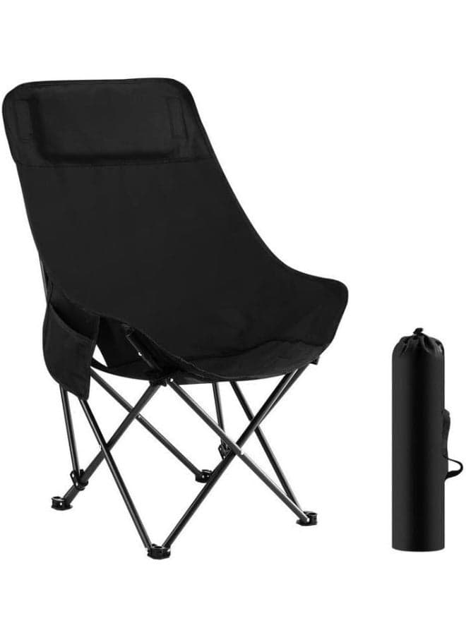 Foldable High Back Moon Camping Chair with Full Body Support for Sauna, Headrest & Lumbar Support – Heavy Duty Steel Frame, Lightweight Portable Outdoor Chair with Side Pocket & Carry Bag (Sable Black)