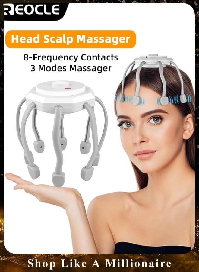 Electric Scalp Massager Head Massager with 8 Vibrating Contacts & 3 Modes 360 Degree Head Massager Cordless Portable Head Scratcher for Stress Relax