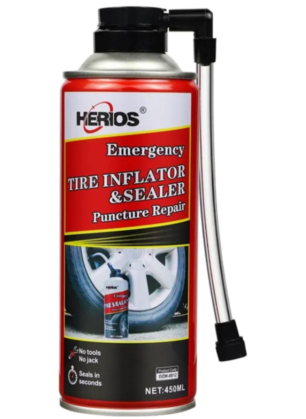 Tire Sealer and Inflator for Emergency, 450ml, Leakage within 6mm, No Jack Needed, 30 sec to 3 min