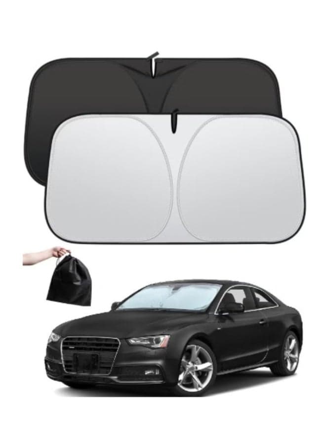 Foldable Car Windshield Sunshade with Storage Pouch – Reflective Front Window Cover – Blocks Sun Heat & UV Rays – Keeps Vehicle Cooler – 145cm x 80cm