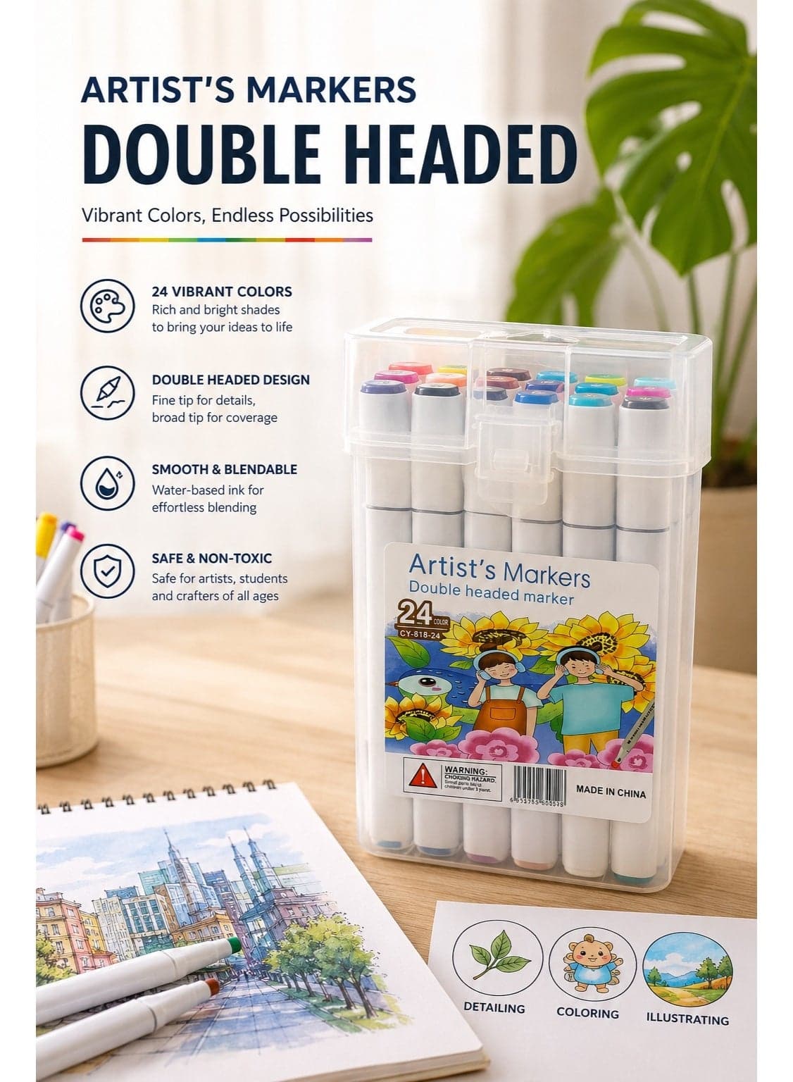 24 Pcs Double-sided Acrylic Paint Markers Set – Multi Surface Paint Pens for Rock Painting, Wood, Glass, Ceramic, Canvas & DIY Crafts – Assorted Colors, Hand-Painted, Vibrant Waterproof Acrylic Markers for Artists, Kids, Students, Ideal for Kindergarten Learning Supplies