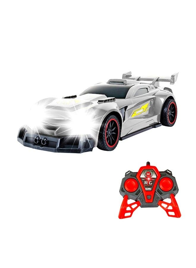 Kool Speed 1:10 Scale LED Light-Up Grey Remote Control Racing Car – 2.4G High-Speed Remote-Controlled Car with Dynamic Lights, Durable Construction & Powerful Motor, Indoor & Outdoor Fun, Perfect for Kids Aged 3+