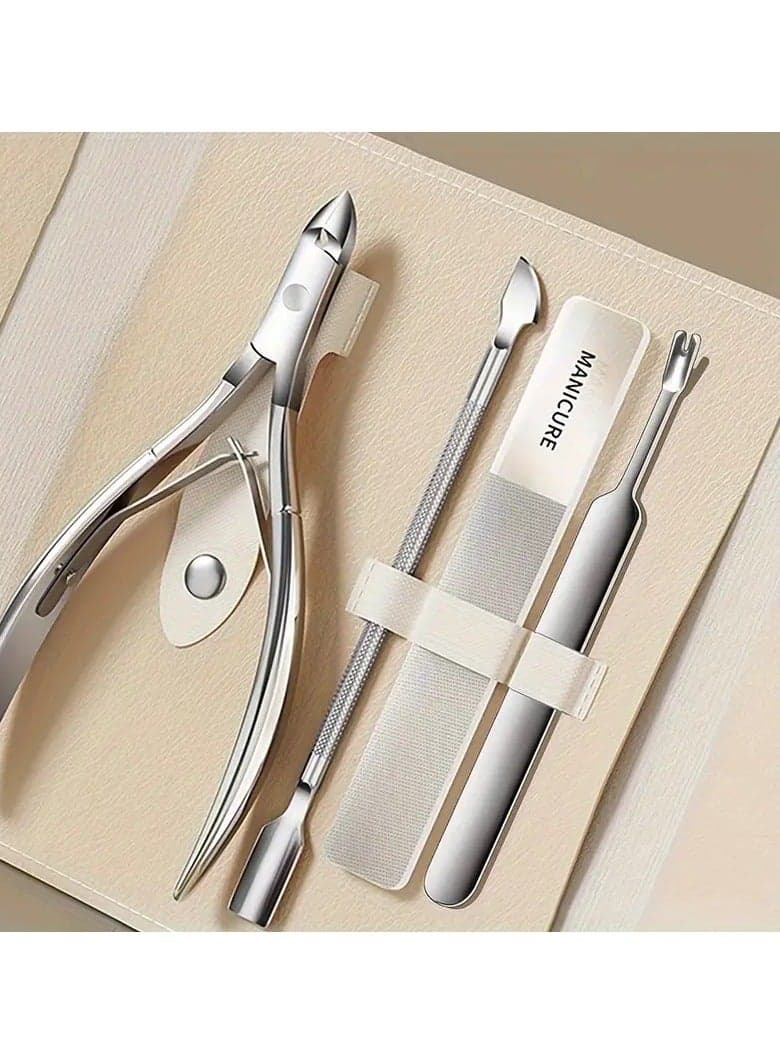 4-Piece Professional Stainless Steel Cuticle Trimmer Set, Perfect Tool For Manicuring, Removing Dead Skin And Removing Nail Polish.