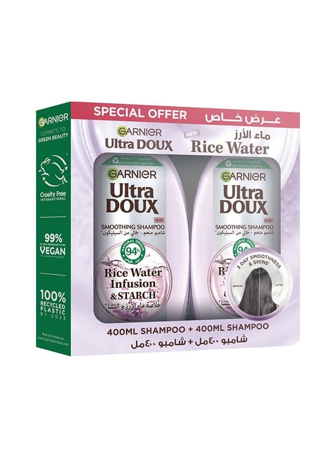 Ultra Doux Rice Water and Starch Infusion Shampoo, 400 ml + Shampoo 400 ml for Smooth and Shiny hair