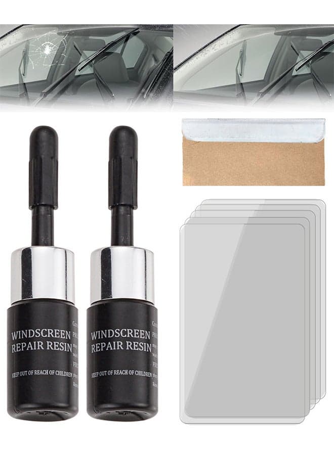 Windshield Crack Repair Kit, 2PCS Black Windscreen Repair Kit, Repair Fluid Kit, Car Windshield Kits DIY Cars Window Tools, Glass Corrector Set, Crack Repairing, Nicks For Car