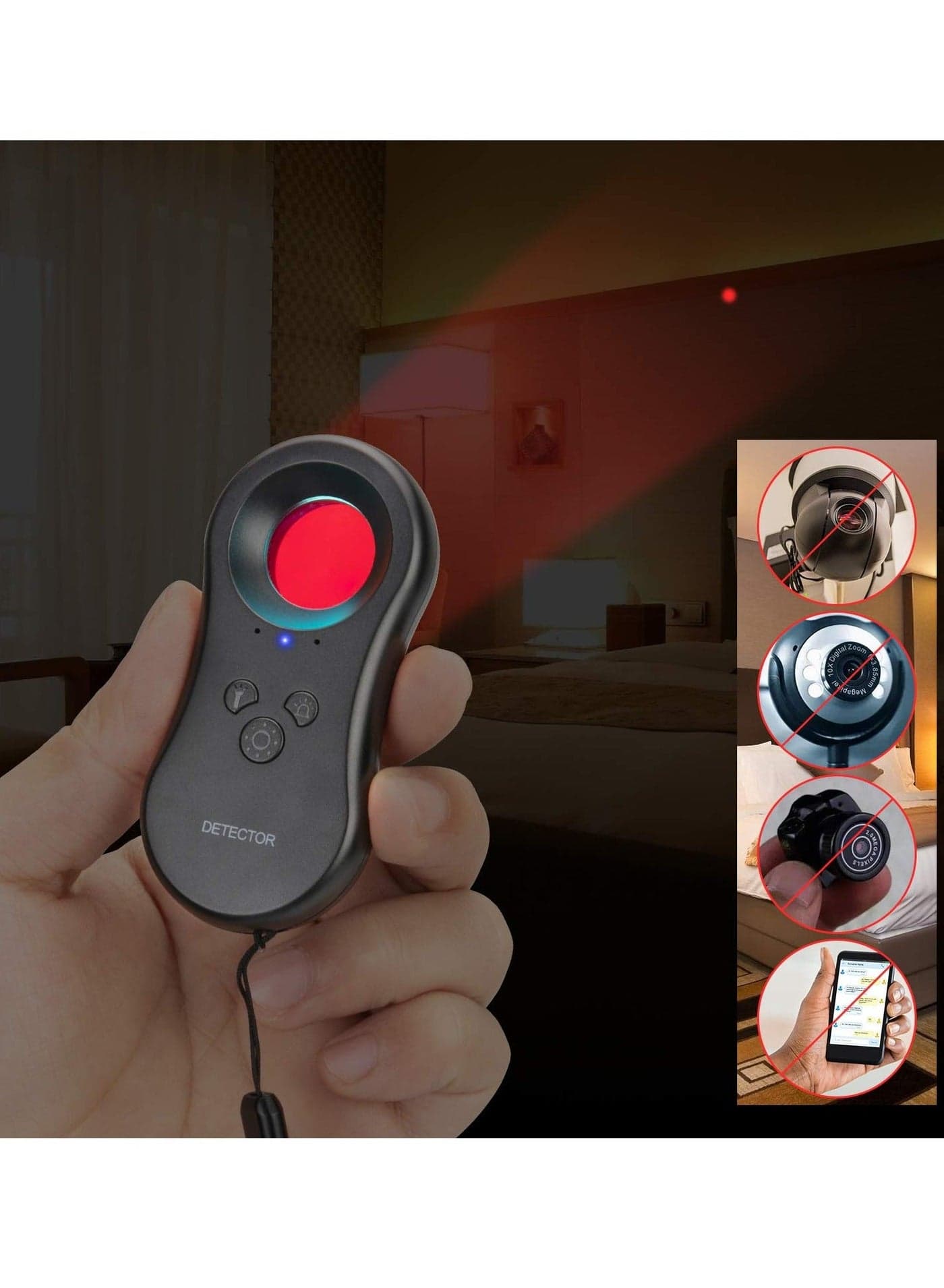 Hidden Camera Detectors with Infrared - Pocket-Sized Anti-Spy Camera Finder, Locates Hidden Devices, Includes Anti-Theft Alarm, Ideal for Hotels, Bathrooms and Travel