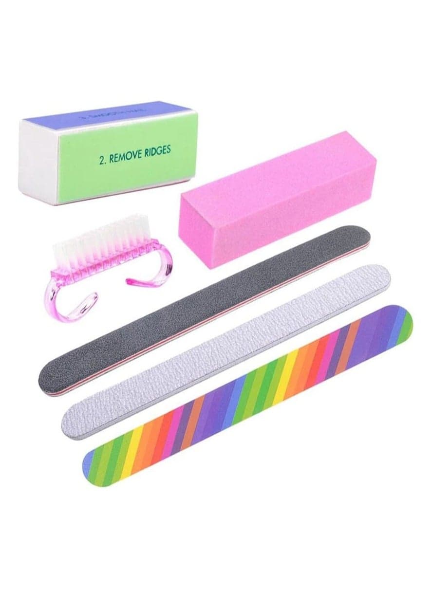 6pcs Nail Manicure Kit Brush Durable Buffing Grit Sand Fing Art Accessories Sanding Nail Files Random Color