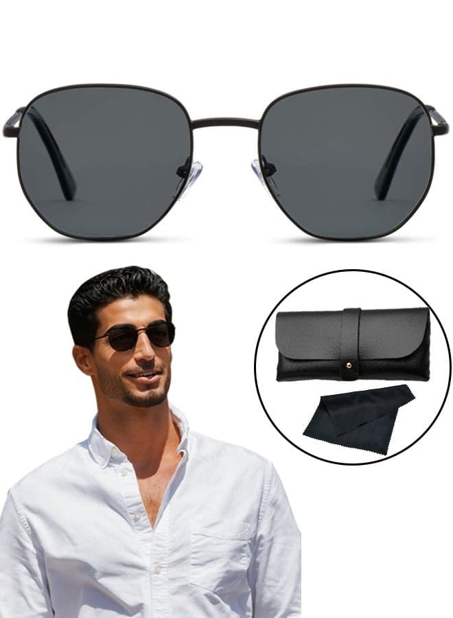 Hipster Hexagonal UV Protection Sunglasses with Glasses Bag and Cloth Men Women Geometric Square Small Vintage Metal Frame Retro Shade Glasses for Daily Wear Outdoor Dating Street Shooting Weekend Picnics Café Lounging