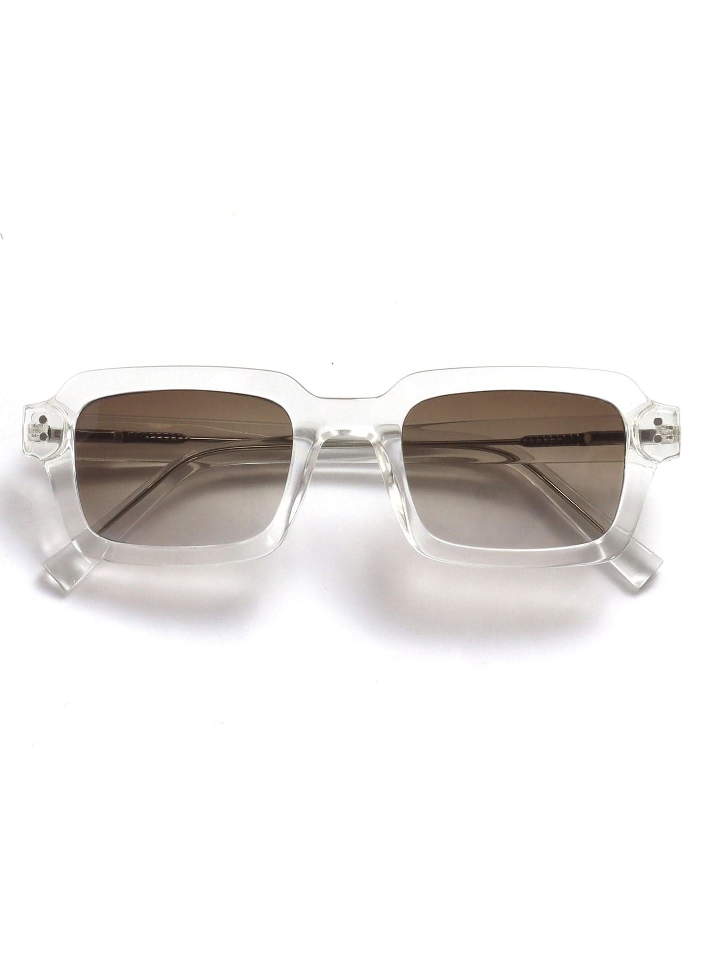 EDG Sunglasses for Men & Women - Vintage Rectangular Transparent Frame with Spring Hinges - Trendy Retro Sunglasses with UV400 Protection Lenses - Clear with Grey Gradient Lenses