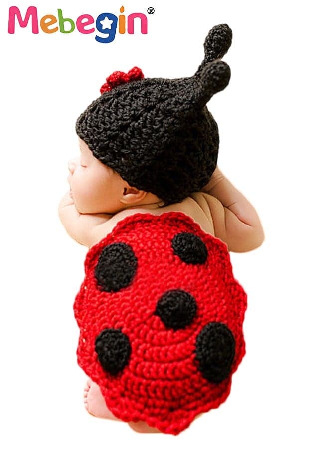 Infant Ladybug Costume, 2-piece Crochet Knit Outfit, Handmade Knitted Newborn Photography Outfits with Adorable Design, Newborn Soft Photography Props, Creative Photoshoot Outfits for Infants, Perfect for Baby Photography Shoots, Ideal Newborn Baby Gift