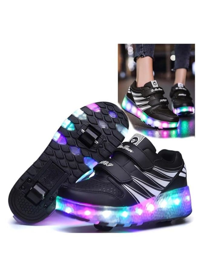 Roller Shoes Sneakers,Roller Skates for Kids,Skates Shoes with Wheels LED Light for Kids (Black)
