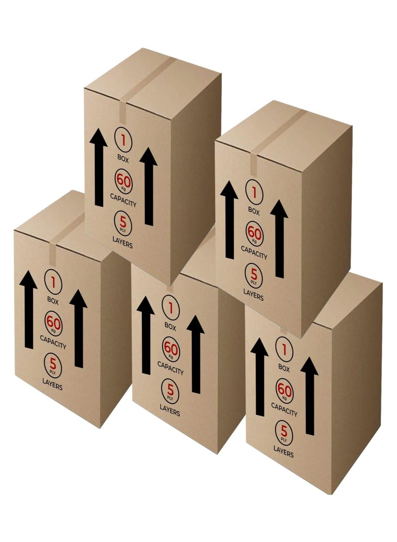 GINI Carton 5‑Ply Heavy‑Duty Corrugated Box 60X60X80CM Pack of 5