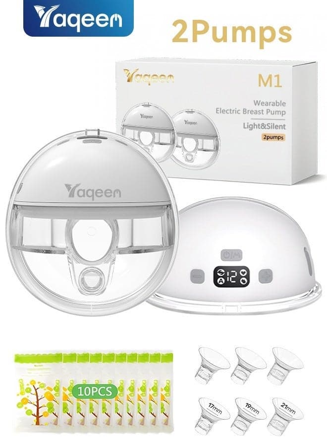 Wearable Electric Breast Pump (2-Pack) - Hands-Free, Portable & Ultra-Quiet Wireless Milk Extractor, 4 Modes & 12 Levels, Includes 17/19/21mm Flanges & Storage Bags - BPA Free