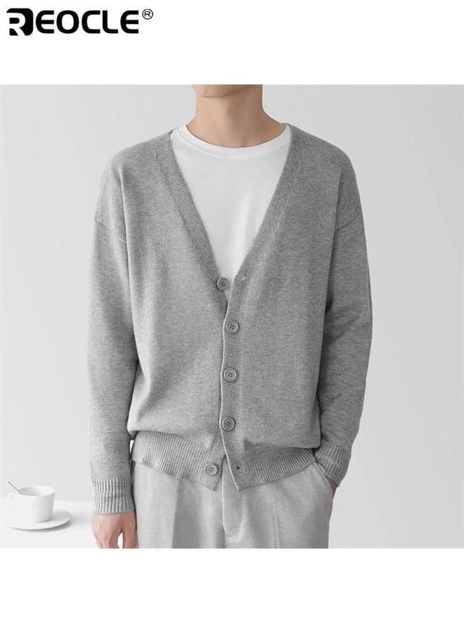 Men's Long Sleeve Cardigan with V-Neck Button Design Lightweight Knit Sweater with Casual Comfort for Outdoor Layering