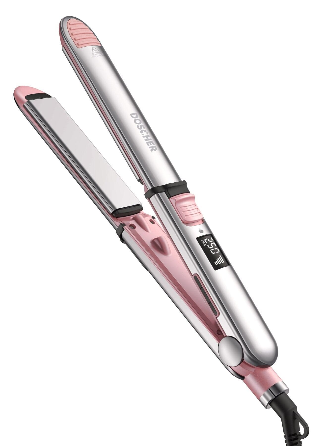 Titanium Hair Straightener & Curler, 2-in-1 Flat Iron with Negative Ions, Up to 480°F / 250°C, LCD Display, Adjustable Heat, Ceramic-Level Glide Upgrade, Dual Voltage & Travel Lock – Professional Styling Tool