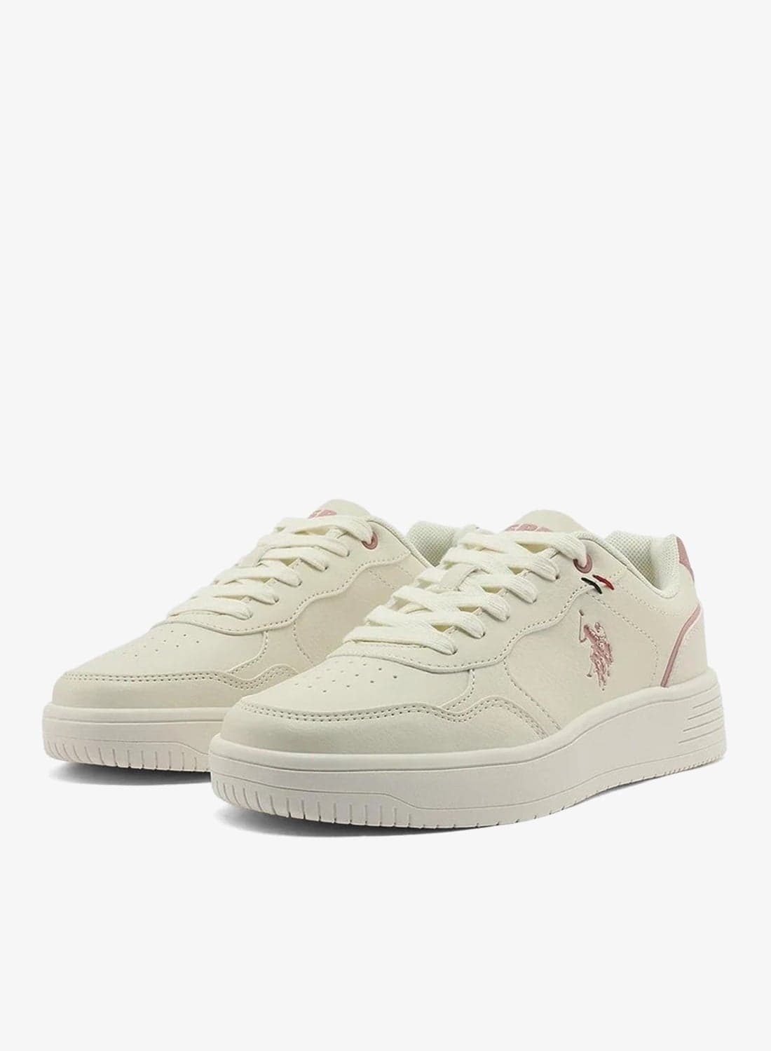 U.S. Polo Assn. Women’s COSMOS GLB 6FX Sneakers – Beige Casual Lace-Up Shoes with Pink Accents | Lightweight Everyday Comfort Fashion Trainers